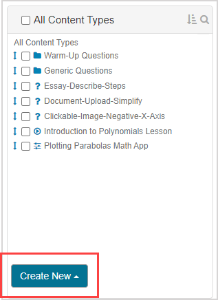 Create New button is at the bottom of the All Content Types pane.